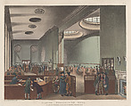 Lloyd's Subscription Room, Thomas Rowlandson British, Hand-colored etching and aquatint