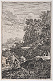Plate 1: a peasant checking the hoof of his mule by a stream, from "Landscapes in the manner of Salvator Rosa" (Die Landschaften in Sal. Rosa's), Franz Joachim Beich German, Etching; second state of four