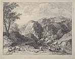 Mountainous landscape with herdsmen and cows, Joseph Wagner  Italian, Etching