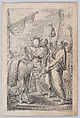 Figures at right near a ship, some holding up animals over their heads, a horse at left, Daniel Berger  German, Etching and engraving