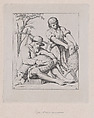 Two men sheep shearing, Eduard Julius Friedrich Bendemann German, Etching