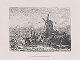 Military scene with horsemen and a windmill, August Beck Swiss, Etching