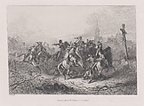 Military scene with a cross at right, August Beck Swiss, Etching