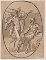 The contest between Apollo and Marysas, Niccolò Vicentino (Italian, active ca. 1510–ca. 1550), Chiaroscuro woodcut from four blocks in brown