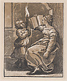 A Sibyl reading a book facing left, Ugo da Carpi  Italian, Chiaroscuro woodcut from two blocks in brown
