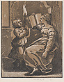 A Sibyl reading a book facing left, Ugo da Carpi  Italian, Chiaroscuro woodcut from two blocks in brown