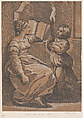 A Sibyl Reading a book facing right, Ugo da Carpi  Italian, Chiaroscuro woodcut printed from two blocks in brown