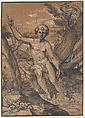 The young Saint John the Baptist in the wilderness, Ugo da Carpi  Italian, Chiaroscuro woodcut from two blocks in brown