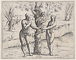 Adam and Eve Eating the Forbidden Fruit, from "Old and New Testaments", Augustin Hirschvogel German, Etching
