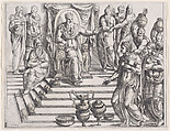 The Queen of Sheba and Solomon, from Old and New Testaments, Augustin Hirschvogel German, Etching