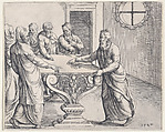 Judas Being Paid the 30 Pieces of Silver, from Old and New Testaments, Augustin Hirschvogel German, Etching