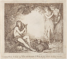 Apollo, Lyra and Daphne (Trade card illustrating "Marian, an Opera"), Thomas Rowlandson  British, Etching, printed in brown ink