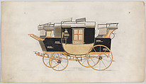 Road Coach "Old Times", Brewster & Co. American, Graphite, pen and black ink, watercolor and gouache, with gum arabic and metallic ink