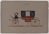 Design for Landau, No. 3643, Brewster & Co.  American, Pen and black ink, watercolor and gouache with gum arabic