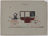 Design for Landau, No. 3655, Brewster & Co.  American, Pen and black ink, watercolor and gouache, with gum arabic