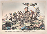 Hell Hounds Rallying Round the Idol of France, Thomas Rowlandson British, Hand-colored etching