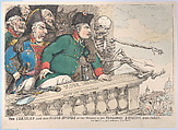 The Corsican and His Bloodhounds at the Window of the Thuilleries Looking Over Paris, Thomas Rowlandson  British, Hand-colored etching