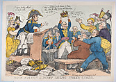 Mock Auction or Boney Selling Stolen Goods, Thomas Rowlandson British, Hand-colored etching
