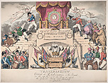 Transparency: Exhibited at R. Ackermann's in the Strand on the 27th November 1815, the Day on which the General Peace was Celebrated in London, Thomas Rowlandson  British, Hand-colored etching