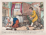 The Miseries of Human Life: Getting Up Early in a Cold Gloomy Morning...Before an Empty Grate, Thomas Rowlandson  British, Hand-colored etching