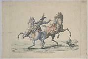 A Dismounted Horse Reined in by an Officer, Carle (Antoine Charles Horace) Vernet  French, Hand colored lithograph on wove paper