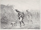 Two Soldiers with a Dog in the Rain, Horace Vernet French, Lithograph; first state of two