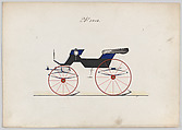 Design for 2 seat Phaeton, no. 3010, Brewster & Co.  American, Pen and black ink, watercolor and gouache with gum arabic