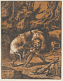 Hercules and the Nemean Lion, Niccolò Vicentino  Italian, Chiaroscuro woodcut from two blocks in orange (state ia/ii)