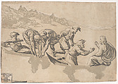The Miraculous Draught of Fishes, Niccolò Vicentino  Italian, Chiaroscuro woodcut from three blocks in pale green (state iii/iii)