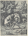 Hercules and the Nemean Lion, Niccolò Vicentino  Italian, Chiaroscuro woodcut from two blocks in pale blue (state ia/ii)