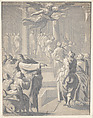 Christ healing the paralytic, Niccolò Vicentino  Italian, Chiaroscuro woodcut from four blocks in gray-blue