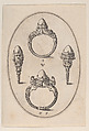 Designs for Four Rings, Plate 27 from 'Livre d'Aneaux d'Orfevrerie', Pierre Woeiriot de Bouzey II French, Engraving