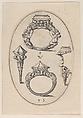 Designs for Four Rings, Plate 35 from 'Livre d'Aneaux d'Orfevrerie', Pierre Woeiriot de Bouzey II French, Engraving