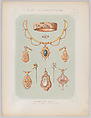 Jewelry Designs in Gold and Rose Gold, Plate 5 from "L'Art de la Bijouterie", Jean Francois Barousse  French, Color lithograph