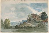 Cottages in an extensive landscape, William Henry Hunt  British, Reed pen, ink and watercolor over traces of graphite