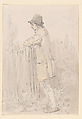 A young man leaning on a fence, William Alexander British, Watercolor and graphite