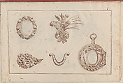 Joaillerie: Album of Jewelry Designs, Page 1, Anonymous, French , 18th century French, Brown ink
