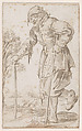 Beggar Walking on a Crutch, Andries Both Dutch, Metalpoint on prepared paper