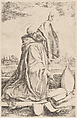 A sainted bishop of the Benedictine order kneeling towards the right and pointing at the heavens, Giuseppe Caletti, called Cremonese Italian, Etching