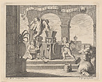 She gathers the fairest flower (Il più bel fior ne coglie), a group of six putti working together in an arched workshop, Carlo Gregori  Italian, Etching