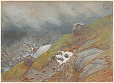 View Above Handeck, Switzerland, Eugène-Emmanuel Viollet-le-Duc French, Watercolor heightened with gouache, on blue paper