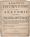 A Survey of the Microcosme or the Anatomie of the Bodies of Man and Woman wherein the Skin, Veins, Nerves, Muscles, Bones, Sinews and Ligaments Thereof are Accurately Delineated, and so Disposed by Pasting, as that Each Part of the Said Bodies Both Inward and Outward are Exactly Represented. Useful for all Doctors, Chyrurgeons, Statuaries, Painters, &c., Johann Remmelin (German, 1583–1632), Engraving and letterpress text