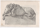 Statue of a recumbent lion, Anonymous, Lithograph; printed on both sides