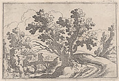 Landscape with a wooden bridge and two figures, Remigio Cantagallina  Italian, Etching