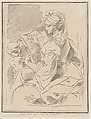 Sybil (?) holding a book with a child at left, Giuseppe Canale Italian, Etching
