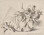 Wealth, represented by a woman seated on clouds and surrounded by putti, one of whom is pouring coins, Carlo Innocenzo Carloni  Italian, Etching; first state of two