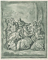 Virgin and child surrounded by figures, Andrea Scacciati  Italian, Etching with sulphur tone printed in green ink