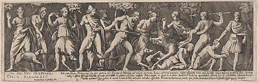 Meleager hunts the wild boar of Caledon, Bernardino Capitelli  Italian, Etching