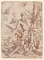 Saint Jerome kneeling beside a tree with his arms outstretched, Giulio Carpioni  Italian, Etching in brown ink; second state of two