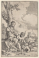 The Holy Family with the infant Saint John kissing Christ's feet, Giulio Carpioni  Italian, Etching; second state of two